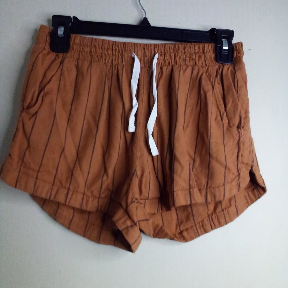 Billbong Shorts Women S Elastic Waist Drawstring Casual Stripe Brown - Picture 2 of 14